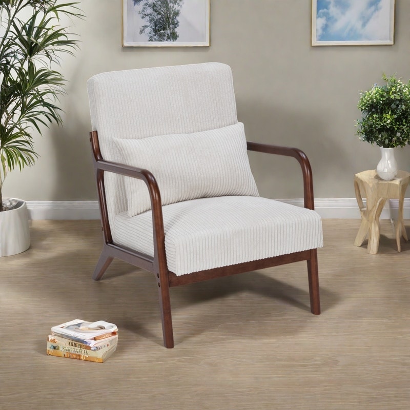 Polyester Mid-Century Armchair with Included Pillow and Ergonomic Support