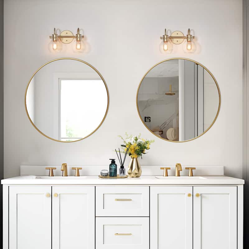 Modern Gold 2-Light Bathroom Vanity Lights Wall Sconces - L 13"x W 7"x H 9"