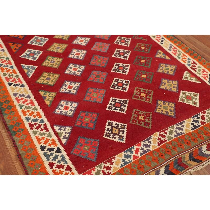 Kilim Qashqai Persian Vintage Rug Flatweave Geometric Wool Carpet - 4'11"x 7'11"