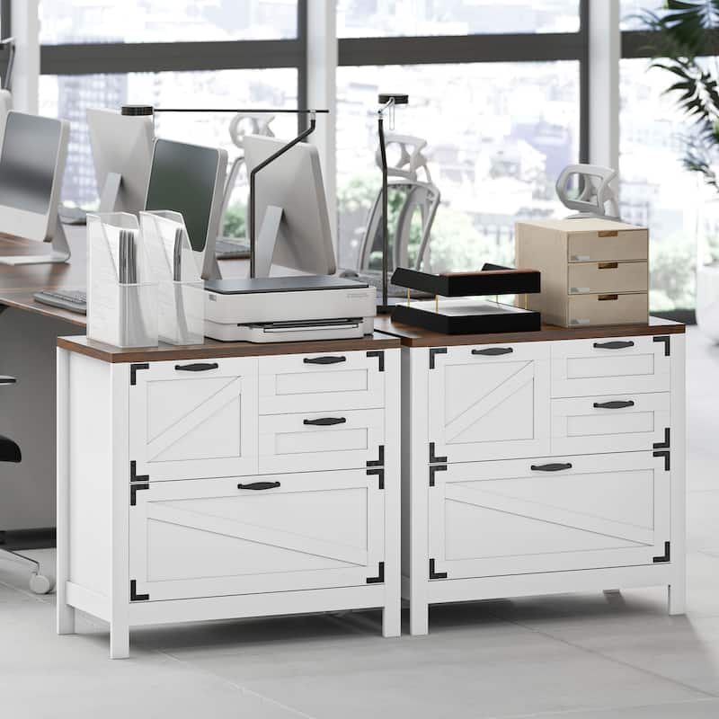HOMCOM 4 Drawer File Cabinet, Farmhouse Lateral Filing Cabinet with Adjustable Hanging Rails for Letter/A4/Legal Size Files