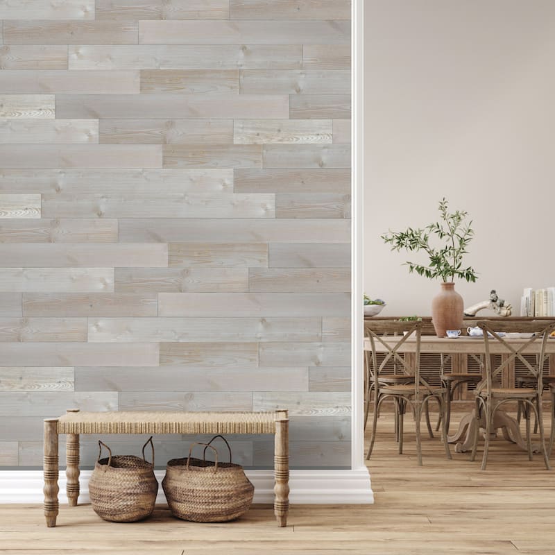 Peel and Stick Solid Wood Wall Paneling, Assorted Length, 5-inch Width, 19 sq ft