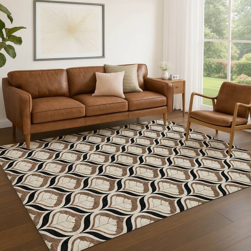 Machine Washable Indoor/ Outdoor Modern Trellis Chantille Rug