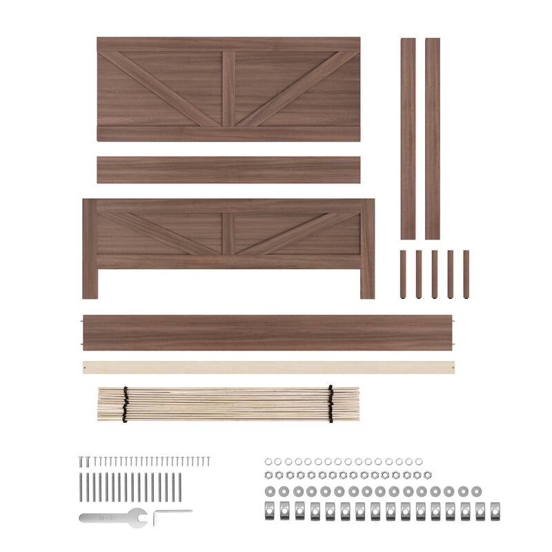 King/Queen Size Wood Platform Bed Frame With Headboard, Solid Wood Platform Bed, No Box Spring Needed, Easy Assembly