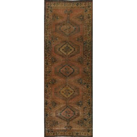 Geometric Heriz Persian Runner Rug Hand-knotted Wool Carpet - 3'5" x 10'4"