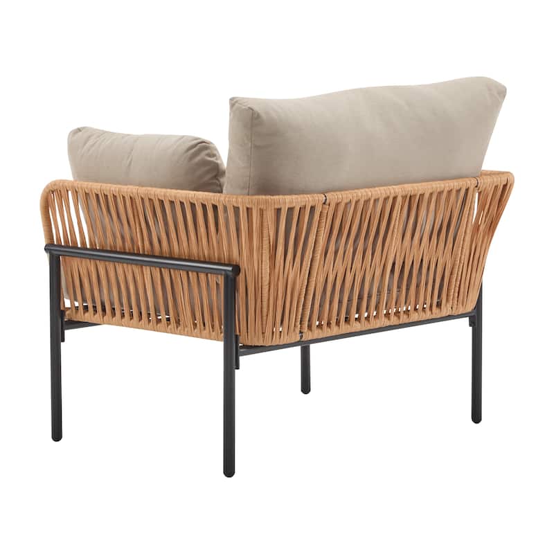 Christopher Knight Home - PureNest 36" Beige and Light Wood-Tone Rope Iron Lounge Chair with Cushions