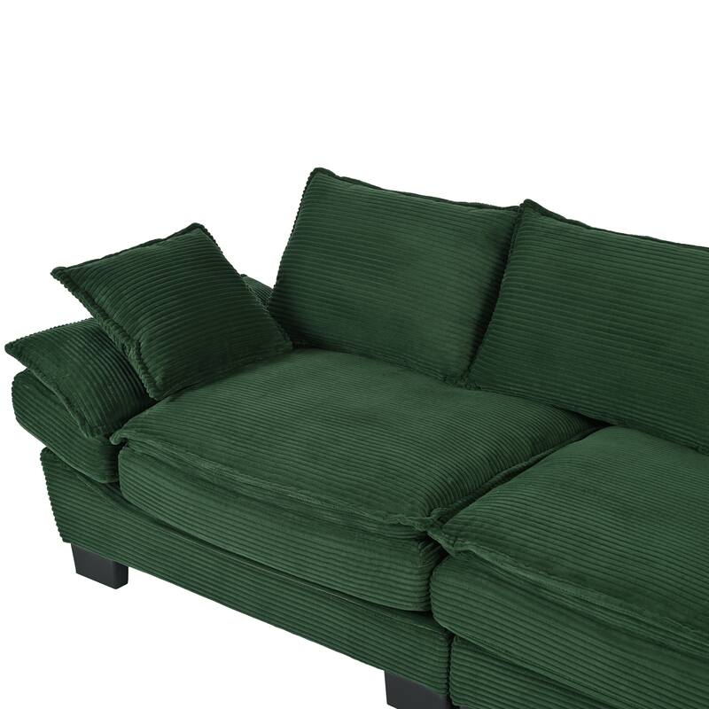 Modern Curved Corduroy Sofa with Decorative Throw Pillows, Plush, Sturdy, and Comfortable Couch for Living Room, Bedroom