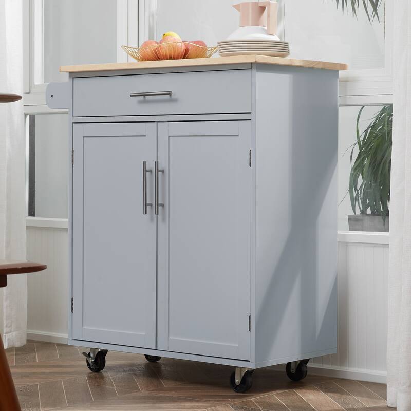 Homeco Kitchen Island Cart Rolling Trolley Cart with Drawer and Towel Rack