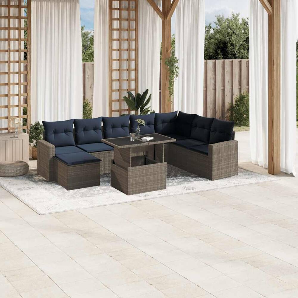 vidaXL Patio Sofa Set with Cushions and Table Outdoor 9 Piece Poly Rattan - 24.4 x 24.4 x 27.2