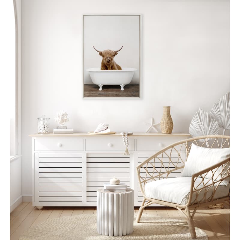 Kate and Laurel Sylvie Highland Cow Tub Framed Canvas by Amy Peterson