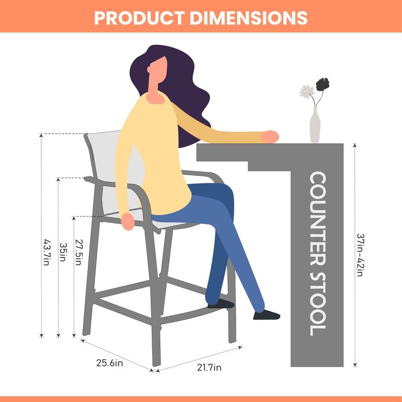 Pellebant Outdoor Patio Aluminum Counter Height Bar Stools - 21.7"widex25.6"deepx43.7"high