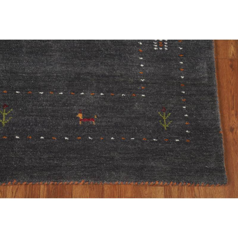 Gray Gabbeh Oriental Rug Handmade Wool Carpet - 4'0" x 5'9"