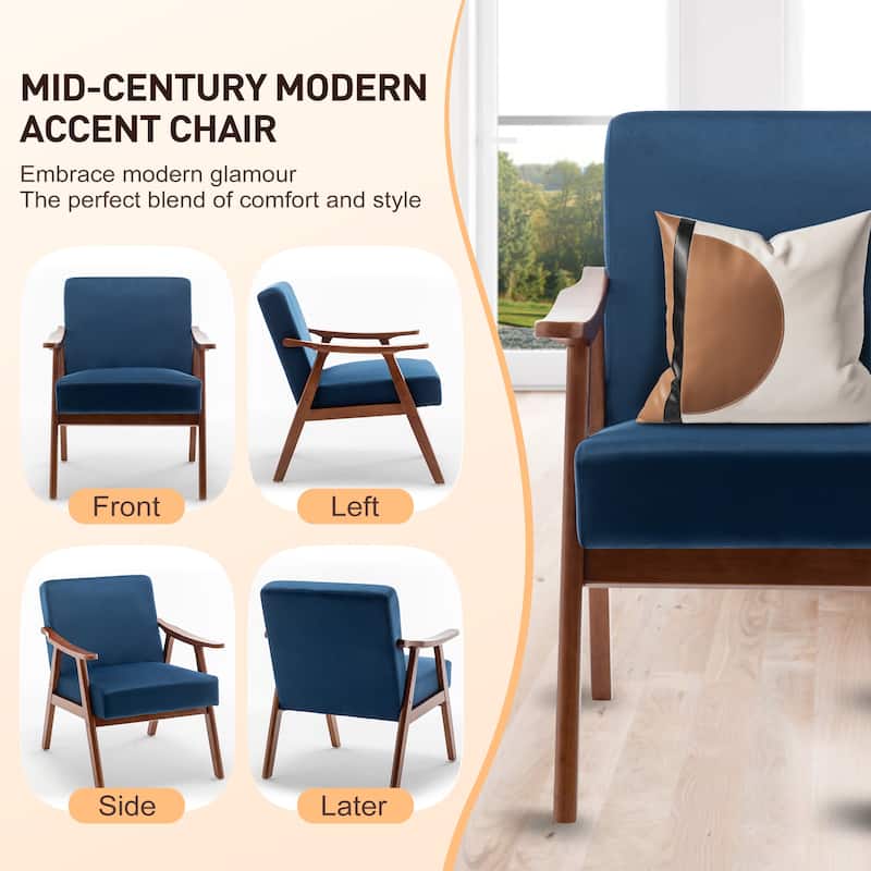 Modern Velvet Accent Chair with Solid Wood Frame