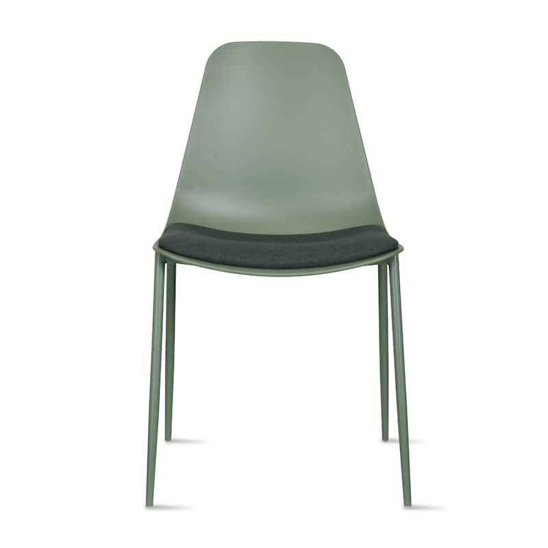 Set of 2 Plastic Dining Side Chairs Padded Cushion For Party Office Kitchen Rental Restaurant Metal Legs Indoor Outdoor Patio