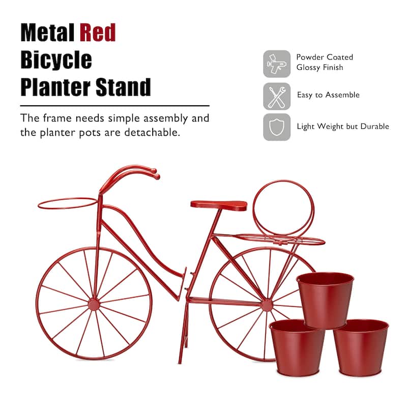 Glitzhome 29"L Spring Oversized Metal Bicycle Planter Stands Garden Flower Pot Cart
