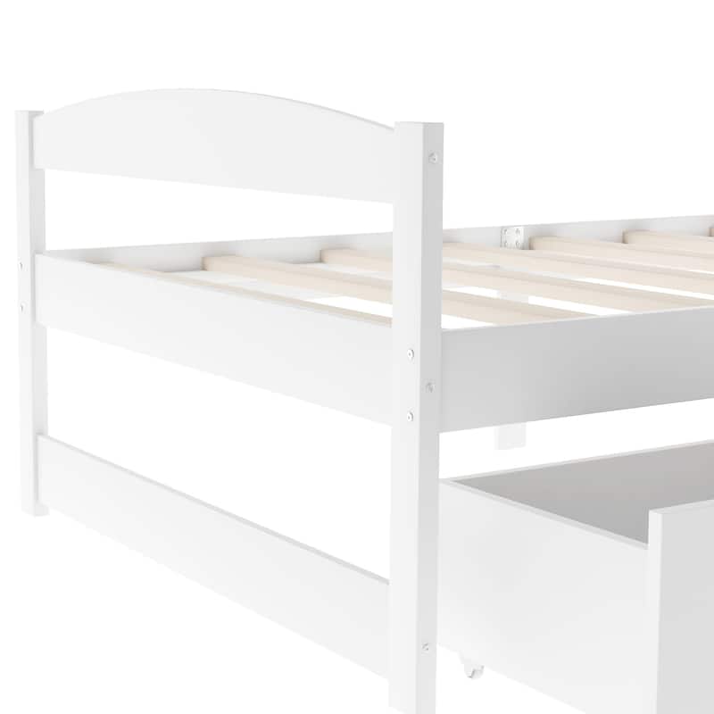 Twin Platform Bed with Two Under-Bed Drawers - Durable Pine Wood/MDF - Space-Saving Design