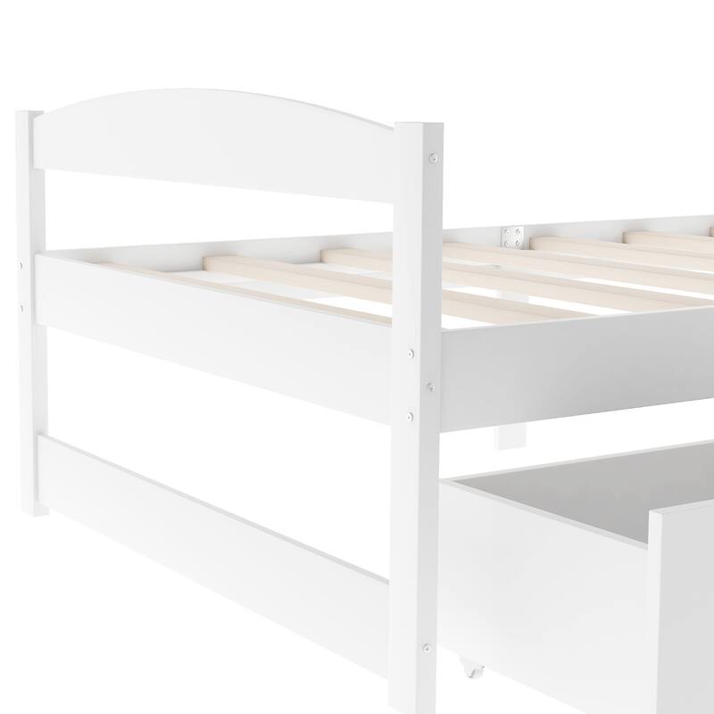 White Twin Size Platform Bed with Two Storage Drawers