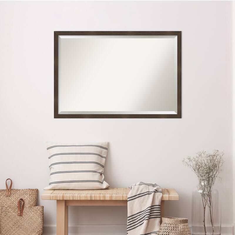 Woodgrain Stripe Beveled Wood Framed Wall Mirror