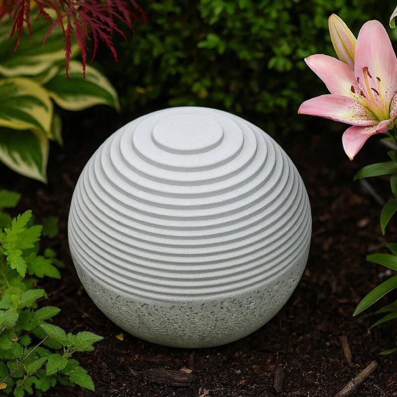 Contemporary Sandstone Polished Ball with Step Carved Lines, White