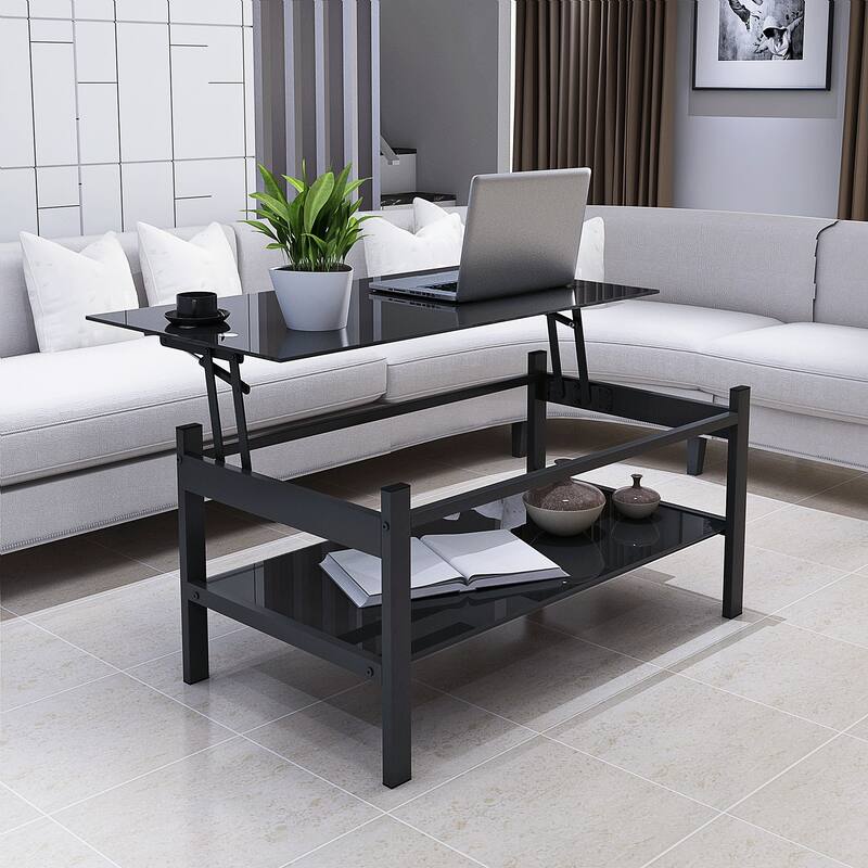Versatile Lift Top Coffee Table with Tempered Glass and Ample Storage, Perfect for Modern Living Spaces.