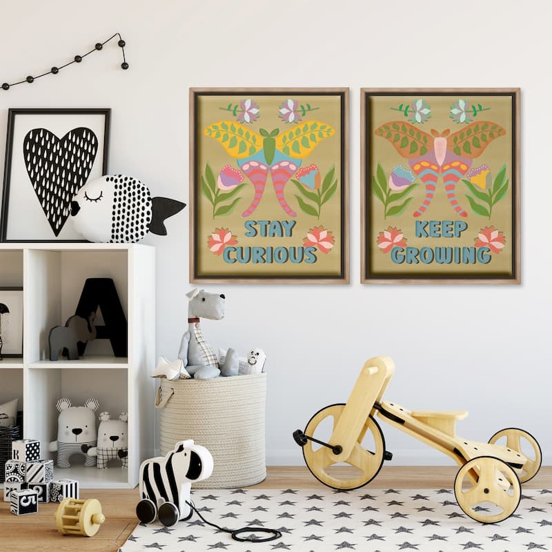 Stupell Stay Curious & Keep Growing Framed Floater Canvas Wall Art Design By Julia Frost (Set of 2)