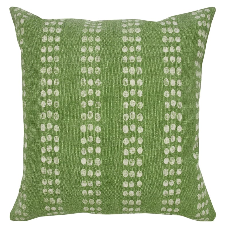 20" Green and White Polka Dot Stripe Square Throw Pillow