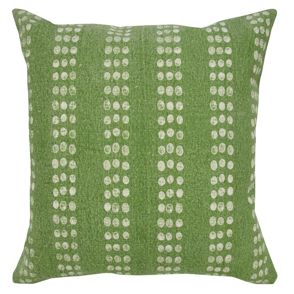 20" Green and White Polka Dot Stripe Square Throw Pillow
