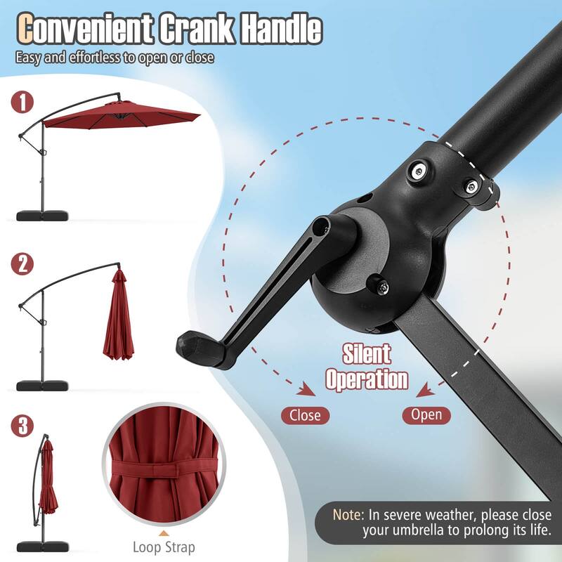 Costway 10 FT Offset Hanging Umbrella with Base Patio Cantilever