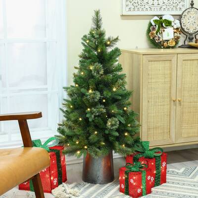 4Ft Pre-Lit Artificial Christmas Pine Tree with Metal Pot - 48" H x 28.3" Diameter