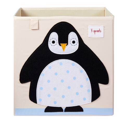 3 Sprouts Children's Foldable Fabric Storage Cube Soft Toy Bin, Arctic Penguin