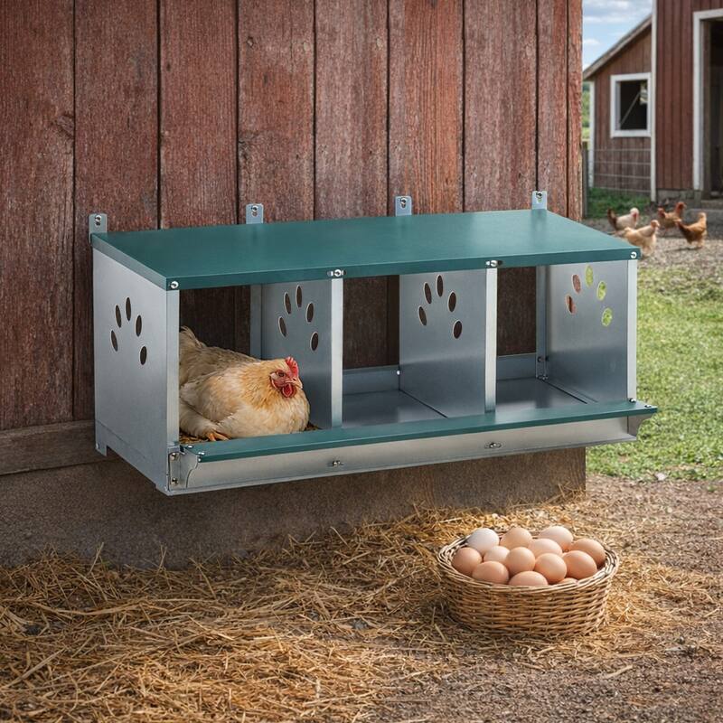 Anmytek 3-Compartment Metal Chicken Nesting Box - Green - medium-sized