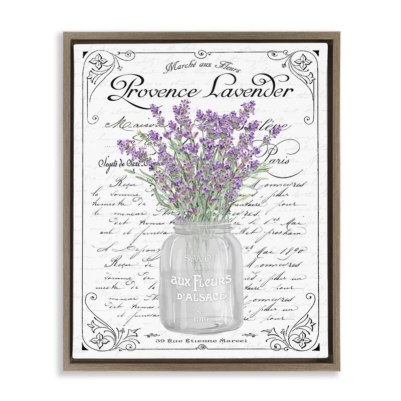 Stupell Lavender Sprigs Bouquet Ornate French Script Motif Floater Frame, Design by Lettered and Lined