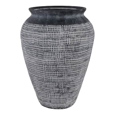 Ceramic Vase Textured Wide-Opening for Modern Decor - 16" Black