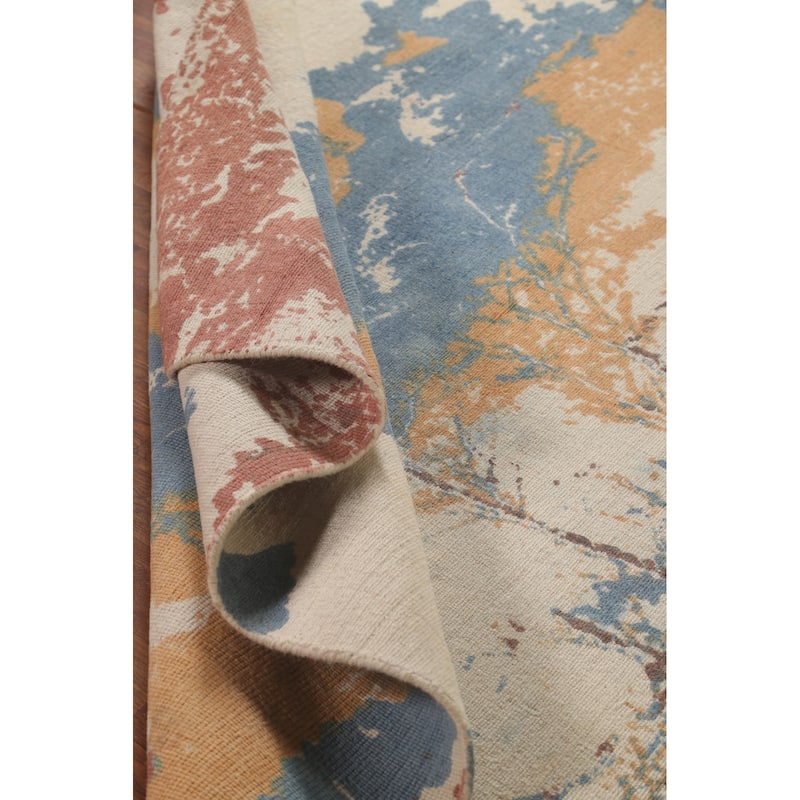 Nature Print Abstract Modern Area Rug Handmade Oriental Wool Carpet - 5'3"x 7'7"