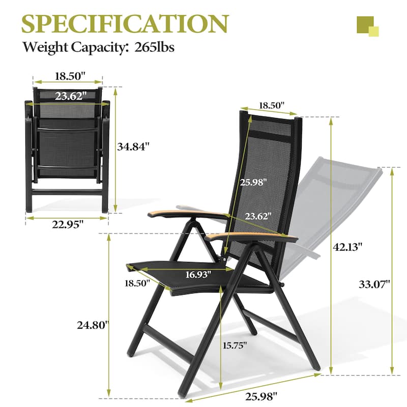 Outdoor Foldable Dining Chairs with Adjustable Back and Arms - See Picture