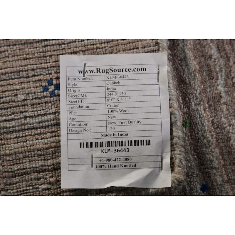 Striped Gabbeh Oriental Area Rug Hand-Knotted Wool Carpet - 4'11"x 8'0"