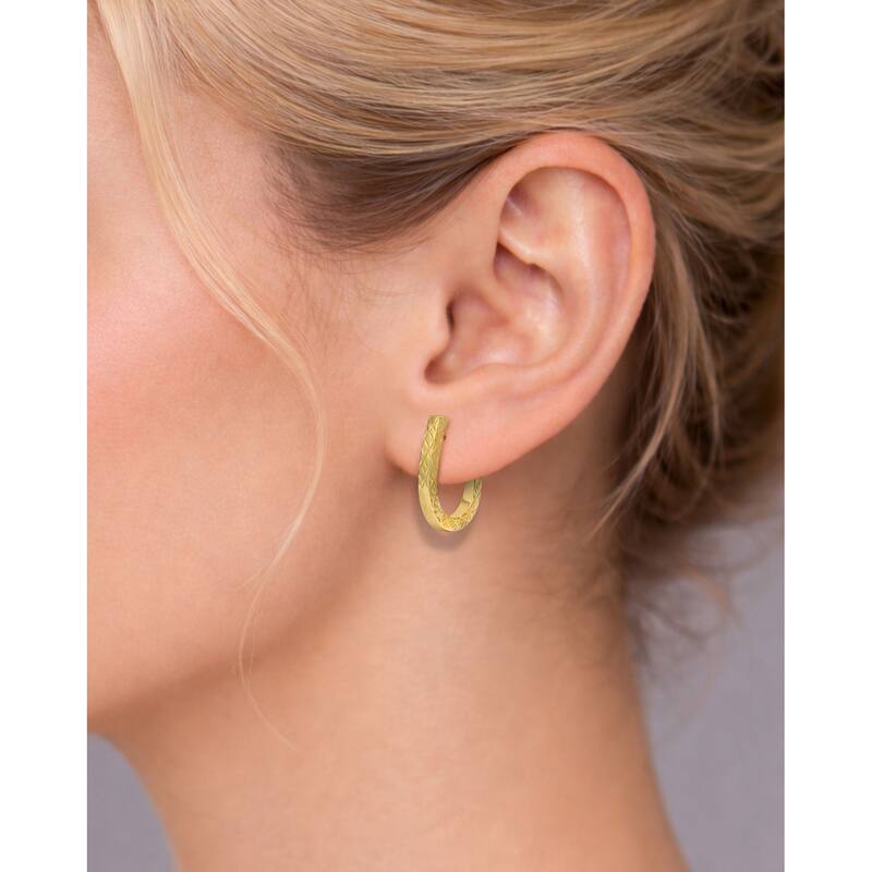 Clover 14K Yellow Gold Diamond-Cut J-Hoop Earrings