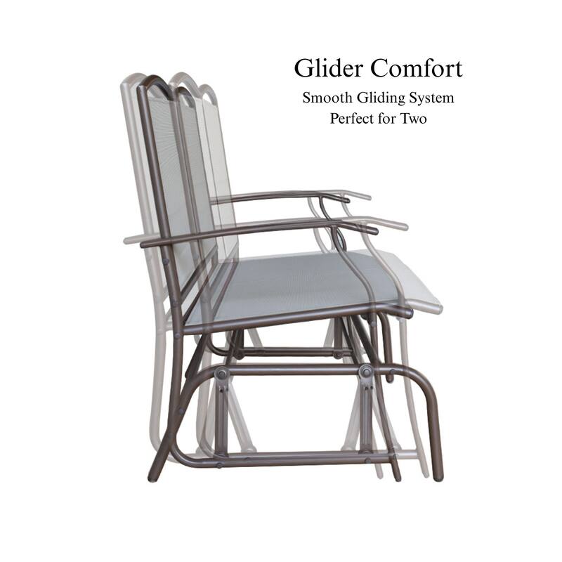 Kaycey 2-Person Brown Metal Outdoor Loveseat Glider with Mix Tan Sling - N/A