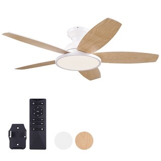 5 - Blade Low Profile Flush Mount Modern Ceiling Fan with LED Light and Remote