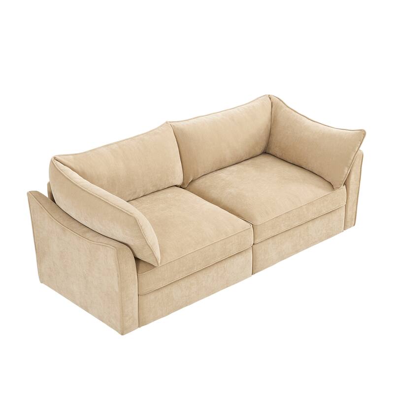 GDFStudio - Chenille 2-Seater 78.7" Sofa with Pull-Out Storage and Crescent Arms
