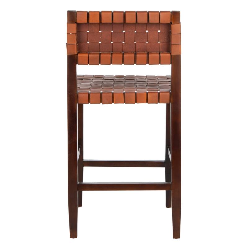 SAFAVIEH Zadie -24 Inch Woven Leather Counter Stool / Walnut - 18"W x 20"D x 36" H - 18Wx20Dx36H