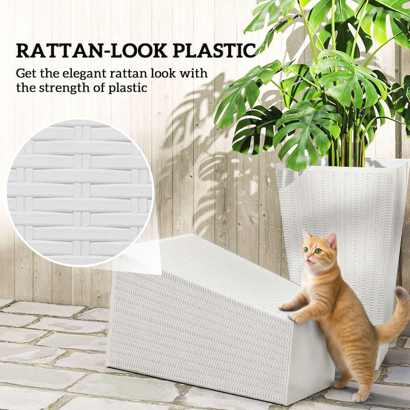 Outsunny Tall Planters for Outdoor Plants Set of 3, 24 In Taper Planters with Drainage Holes, Rattan Decor Plant Pots