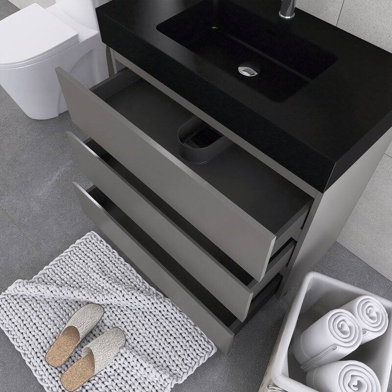 24"/30"/36" Freestanding Bathroom Vanity Set with Black Integrated Quartz Sand Sink