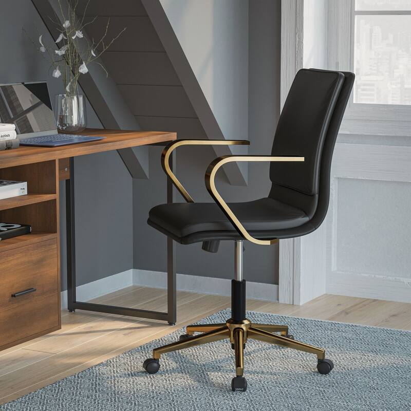 Designer Executive Swivel Office Chair with Arms - Black/Gold