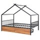 preview thumbnail 32 of 50, Twin/Full Size Metal House Bed with Two Drawers on Wheels, Kids Platform Bed with Roof Frame