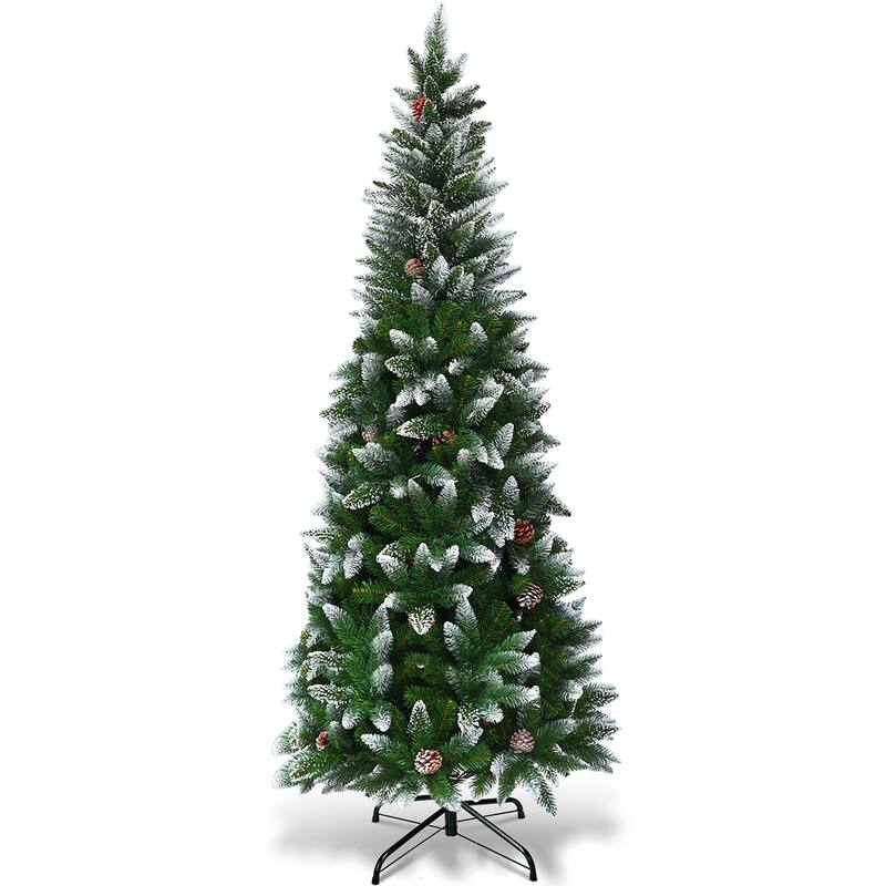 Artificial Pencil Christmas Tree Snow Flocked with Metal Stand - 6 Foot