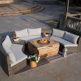 6 piece Halfmoon Patio Sectional Sofa Set with Fire Pit Table Bed Bath Beyond 35352469