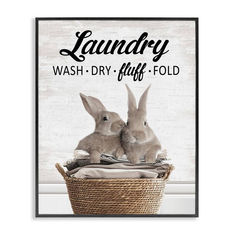 Stupell Bunnies & Laundry Basket Framed Giclee Art Design By Lettered and Lined - 24 x 30 - Black