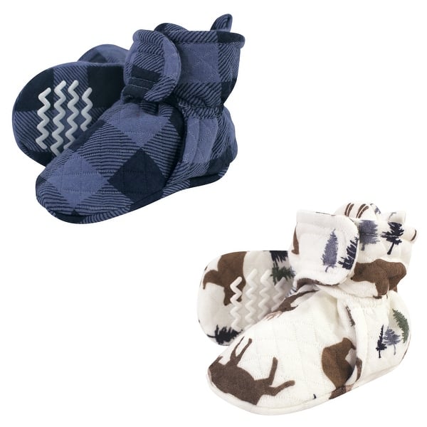 slide 1 of 1, Hudson Baby Infant and Toddler Boy Quilted Booties 2pk, Moose Bear 12-18 Months - Moose Bear