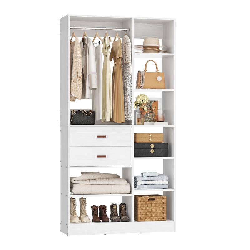 40'' Large Closet System with 10 Shelves and 2 Drawers, Freestanding Closet Organizer with Hanging Rods