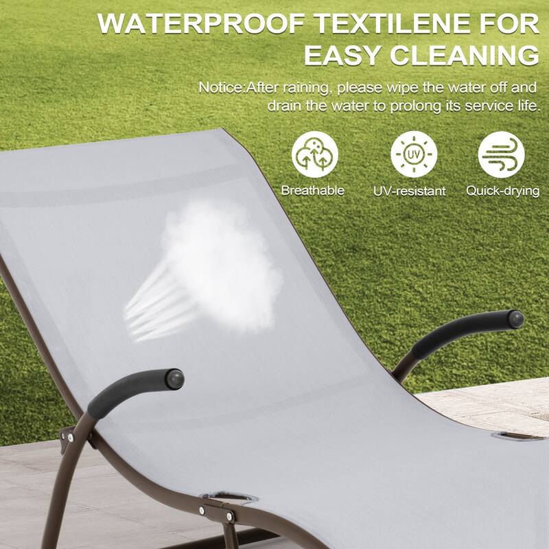 Crestlive Products Outdoor Aluminum Chaise Lounge Chair with Adjustable Backrest